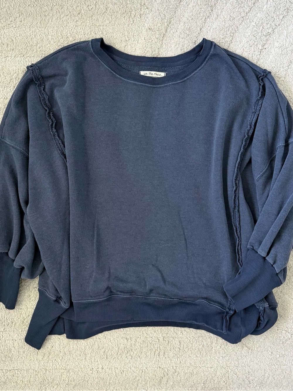 We the Free Relaxed Navy Sweatshirt with Raw Seam Detail